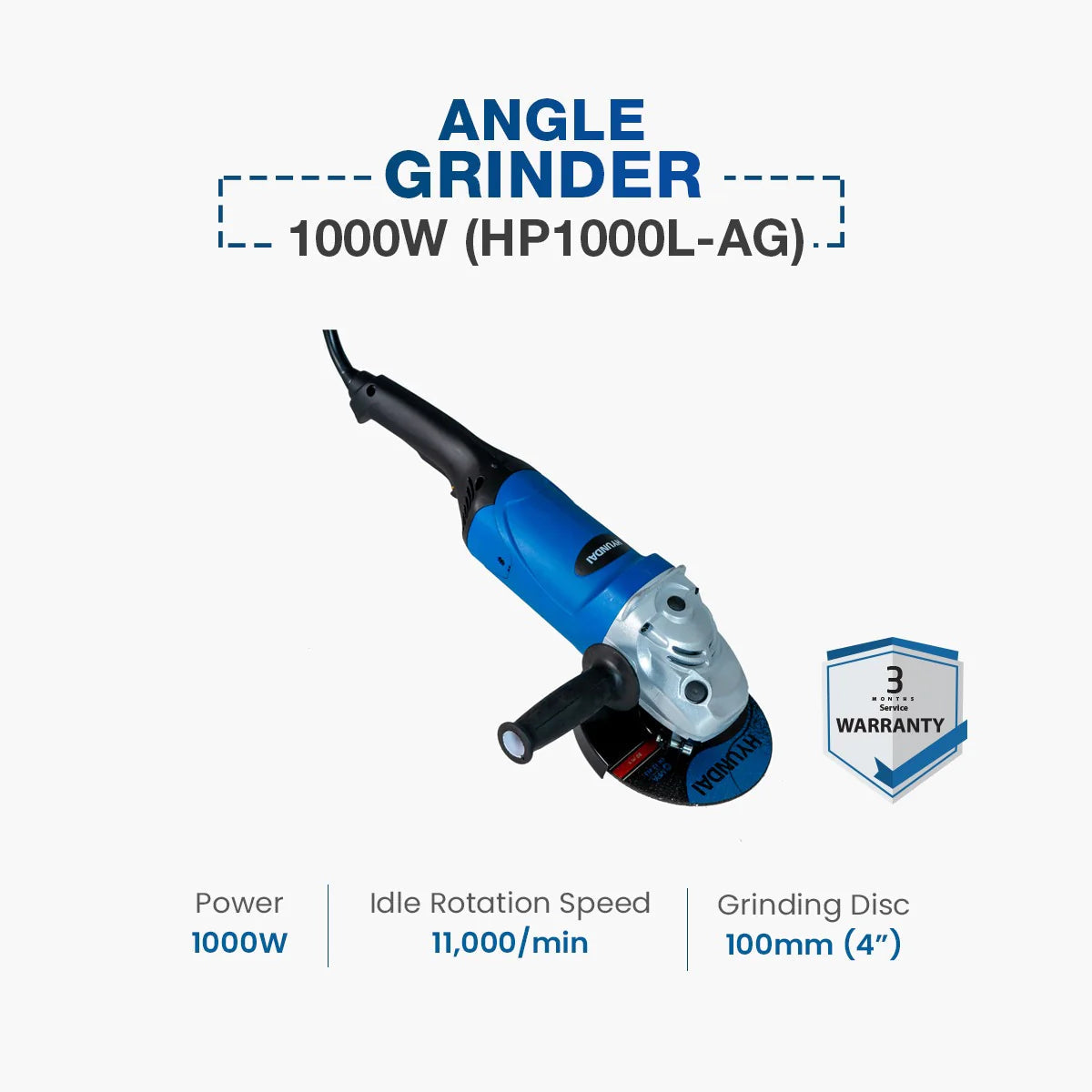 Hyundai 4" Angle Grinder Long Handle 1000W | HP1000-LAG Hyundai